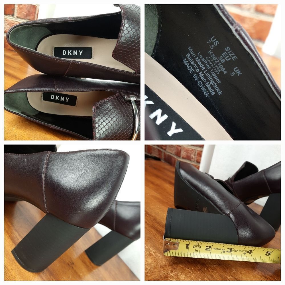 DKNY Burgundy Leather Block Heels Size 7.5 - Picture 9 of 12